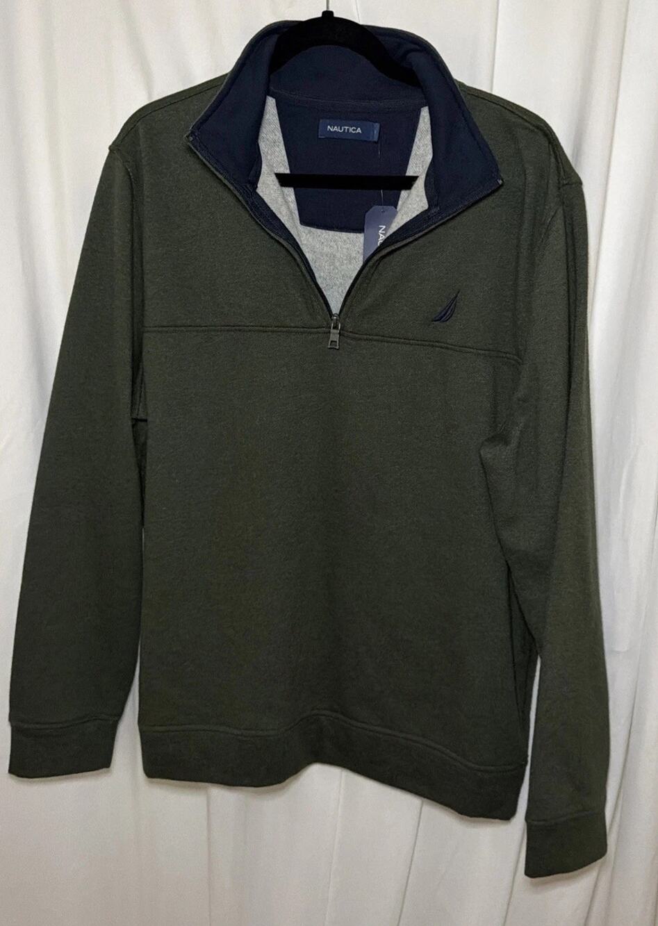New! Nautica Men Green 1/4 Zip Sweater Size L
